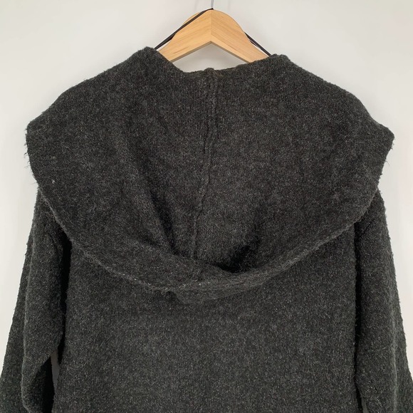 ZARA Double Breasted Oversize Sweater Jacket Hooded Chunky Cozy Cardigan, Gray - Picture 7 of 9